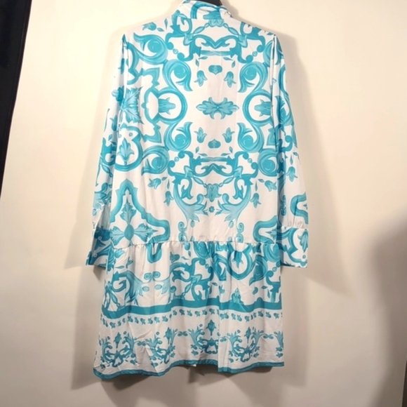 LUNE Allover Print Shirt Dress Size Large | Belted Tie Waist Midi | Day to Night - Picture 12 of 15